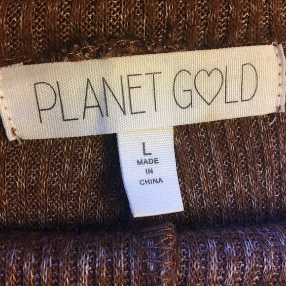 Planet Gold Knit Pants Womens Large Brown Ribbed Flare Leg Stretch Comfy Boho - Picture 4 of 9